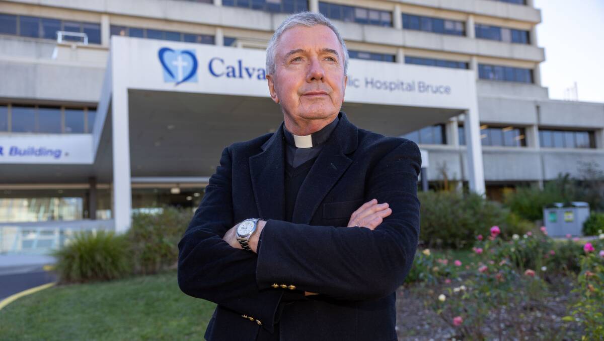 Archbishop Christopher Prowse at Calvary Public Hospital Bruce, where he spoke to staff and the media on Friday. Picture by Gary Ramage