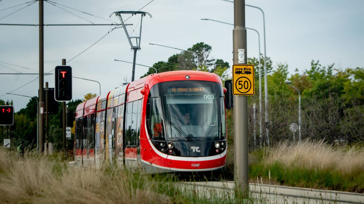 Light rail, which the ACT government has committed to extending to Woden. Picture by Elesa Kurtz