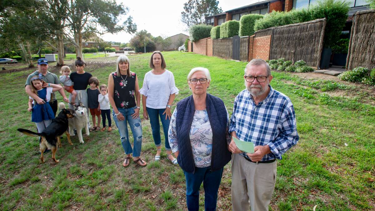 Robin and John Davies, front, with other Watling Place residents who oppose the plans for a temporary car park. Picture: Elesa Kurtz