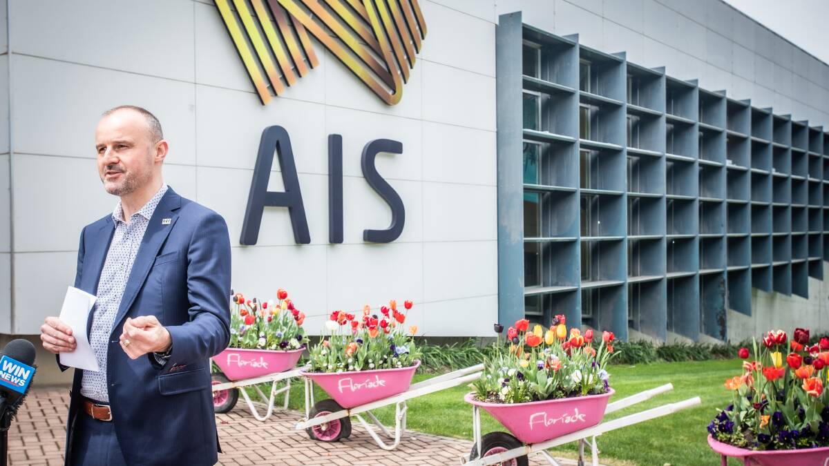 ACT Chief Minister Andrew Barr speaks at the AIS Arena in November 2021. Picture: Karleen Minney