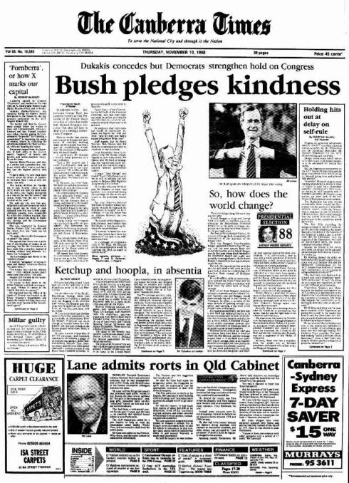 The front page of The Canberra Times on November 10, 1988.