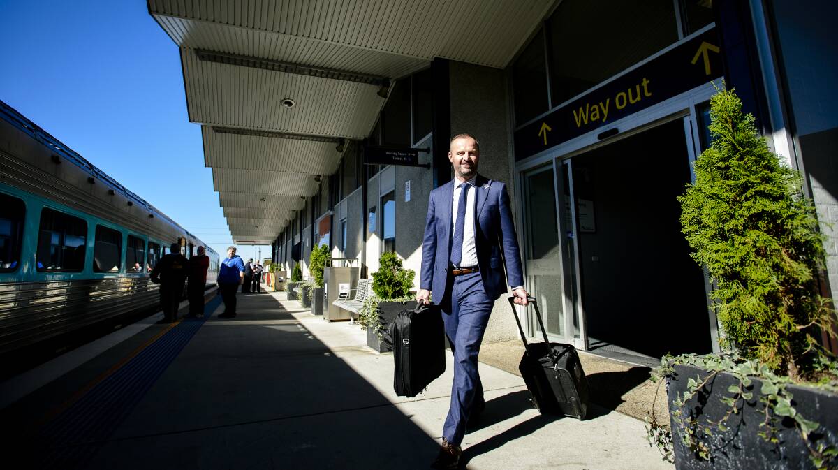 Chief Minister Andrew Barr at Canberra's train station. Picture by Sitthixay Ditthavong