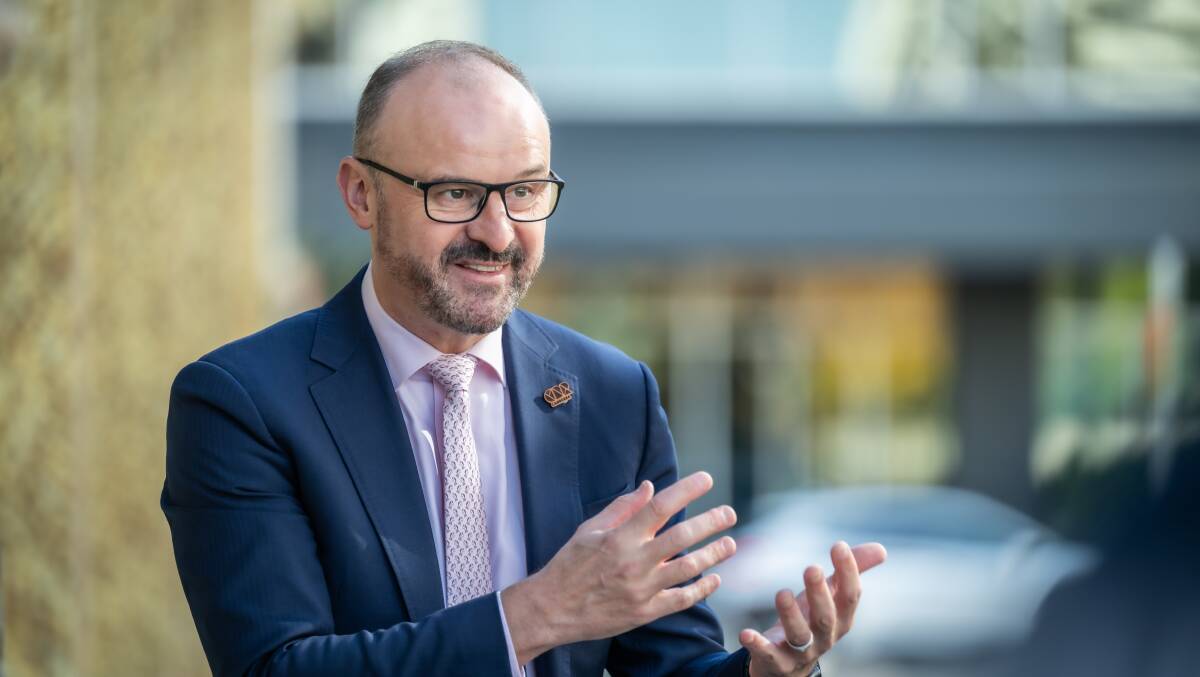 Chief Minister Andrew Barr addresses the media on Wednesday morning. Picture by Karleen Minney