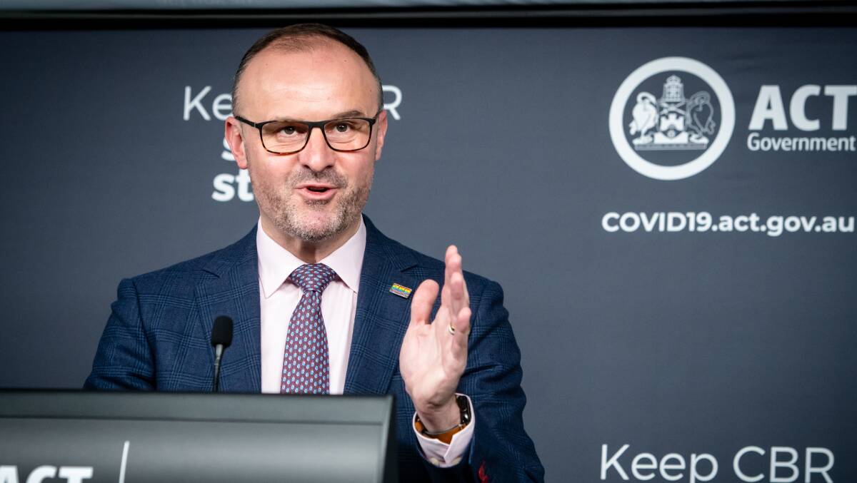 Chief Minister Andrew Barr at a Covid press conference on Wednesday. Picture: Elesa Kurtz