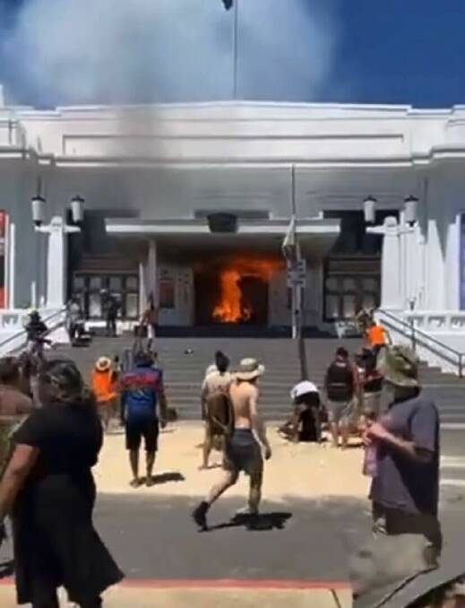 Footage posted to social media showed the fire on the steps of Old Parliament House last week.
