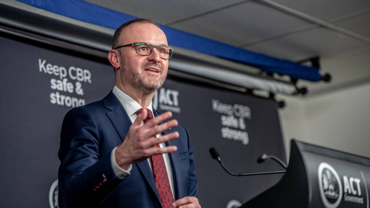 Chief Minister Andrew Barr, who said restrictions in Canberra were in place to allow time for unvaccinated people to get protected. Picture: Karleen Minney