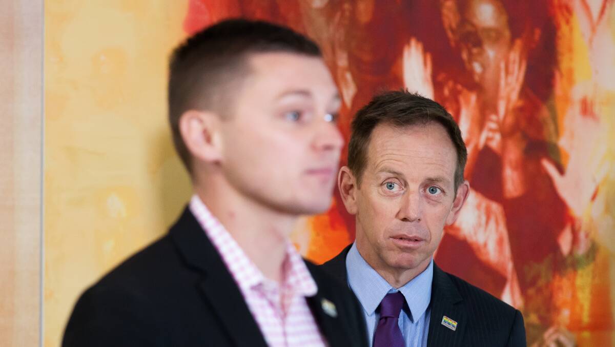 Shane Rattenbury, right, with Johnathan Davis in October 2020. Picture by Sitthixay Ditthavong