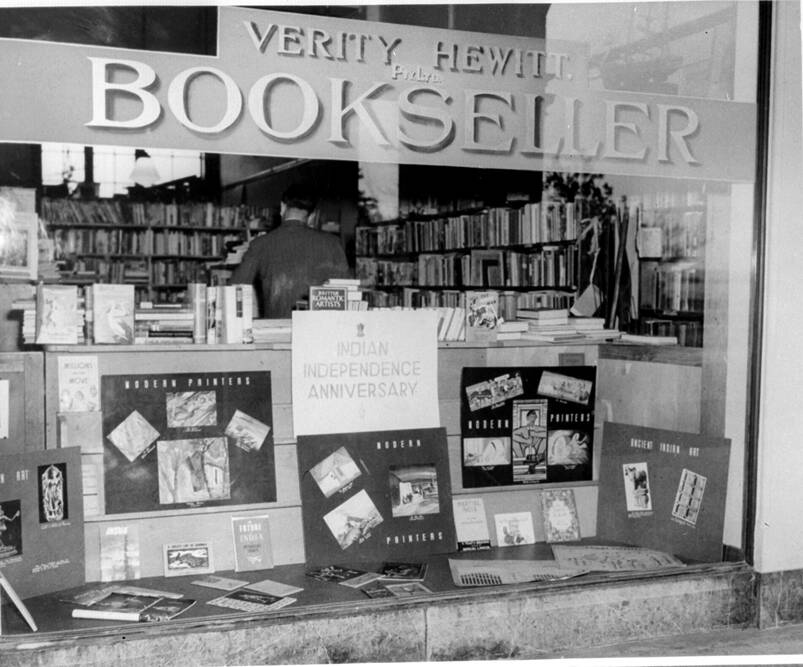 August 1949: the bookshop was on the ground floor shop, and its Indian Independence Anniversary window display attracted the attention of the Indian diplomatic corps in Canberra. Picture: Photo Division, Indian Ministry of Information and Broadcasting