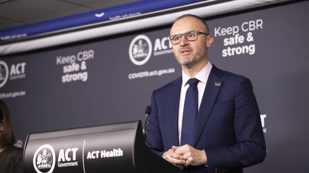 ACT Chief Minister Andrew Barr, who on Thursday said the ACT was likely nearing the peak of the Omicron wave. Picture: Keegan Carroll