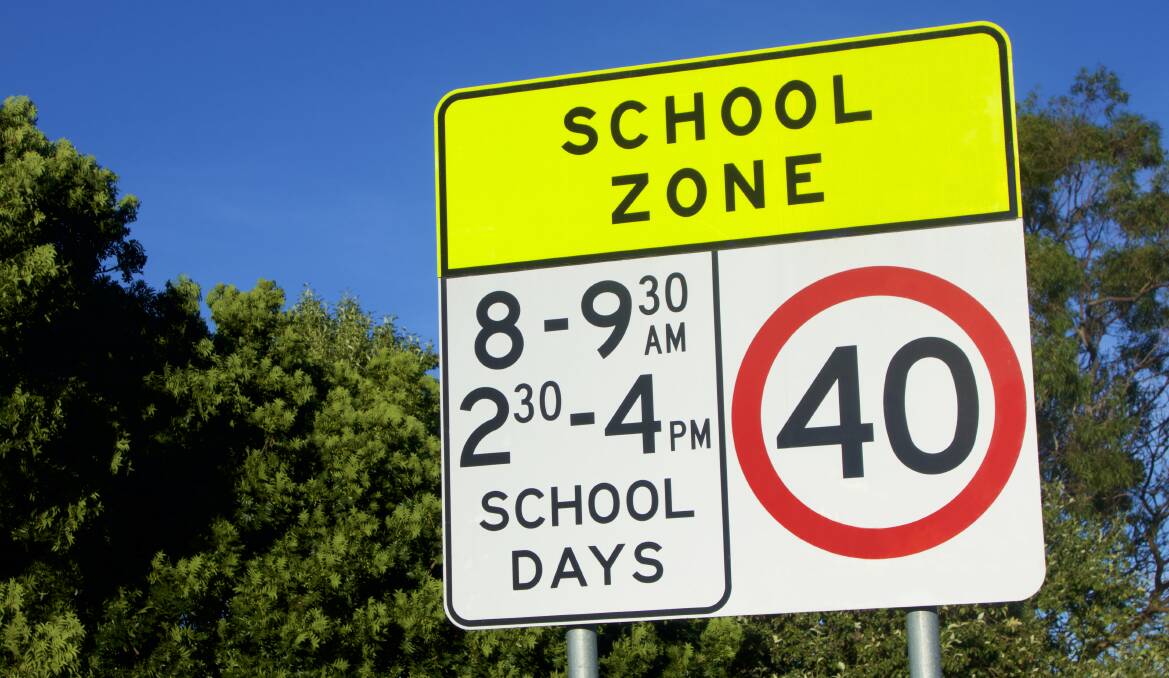 A NSW school-zone sign, showing different times of operation. Mr Shoobridge says centrally controlled flashing signs would be better to alert drivers to varied speed limits. Picture: Shutterstock