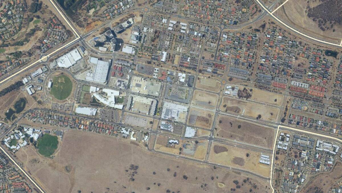 The Greens have supported a call to halt the sale of development sites in the Gungahlin town centre, pictured. Picture: ACTmapi