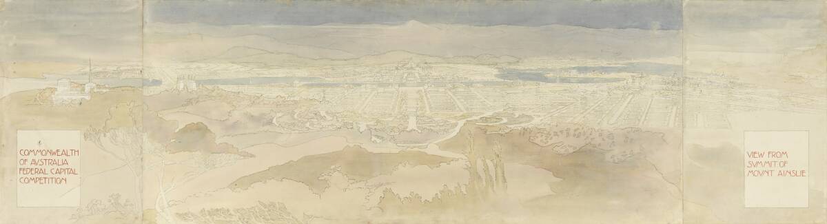 Marion Mahony Griffin's contribution: View from summit of Mount Ainslie. Picture: National Archives of Australia, A710, 48