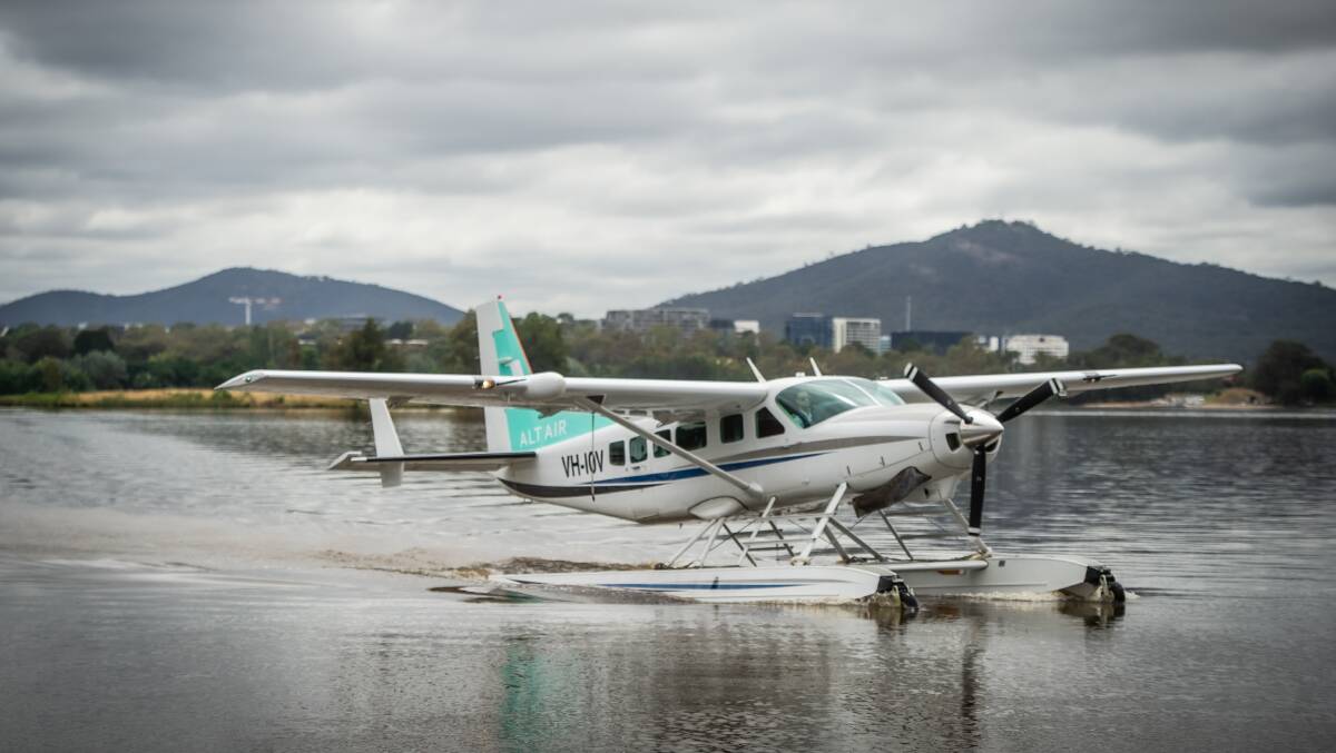 A seaplane touches down on Lake Burley Griffin as part of a test flight in December last year. Picture: Karleen Minney