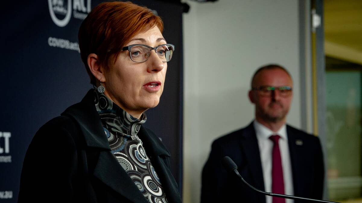 Health Minister Rachel Stephen-Smith addresses a press conference on Thursday, where Canberra's lockdown was announced. Picture: Elesa Kurtz