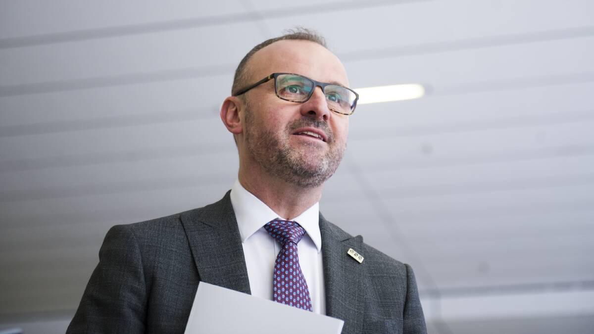 Chief Minister Andrew Barr, pictured launching the 2019 ACT infrastructure plan, says a mid-way review will be commissioned. Picture: Dion Georgopoulos