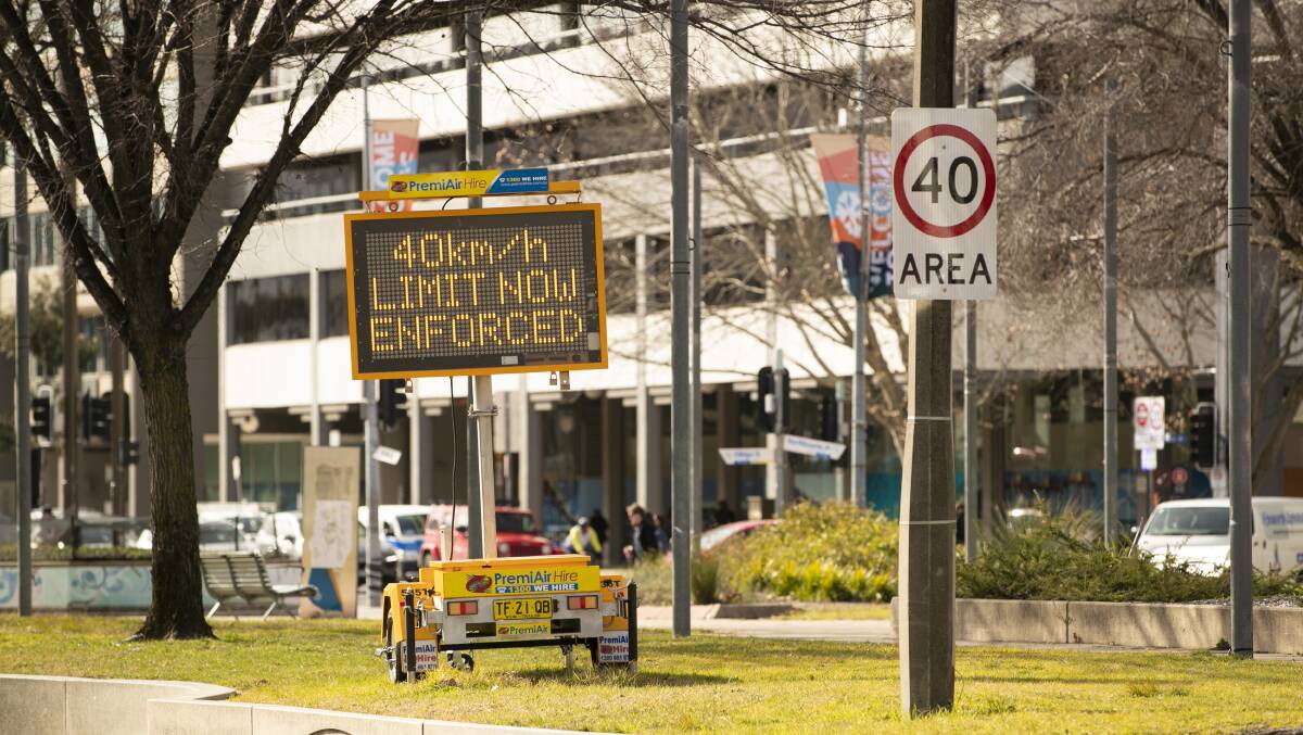 Motorists are reminded to abide by new 40km/h speed limits on Northbourne Avenue, where cameras are issuing large numbers of fines. Picture: Keegan Carroll