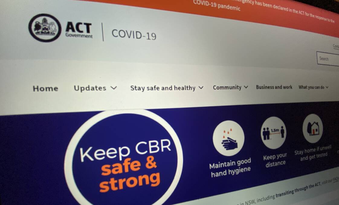 The ACT government's dedicated COVID-19 website, which has been found to include accessibility errors.