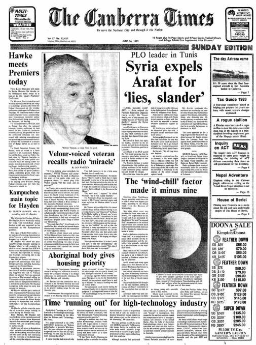 The Canberra Times front page for June 26, 1983.