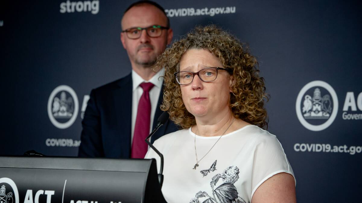 Chief health officer Dr Kerryn Coleman, left, with Chief Minister Andrew Barr, who announced a lockdown extension on Monday. Picture: Elesa Kurtz