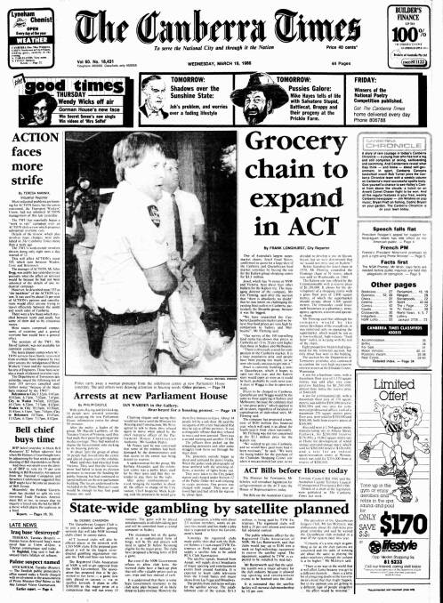 The front page of The Canberra Times on March 19, 1986.
