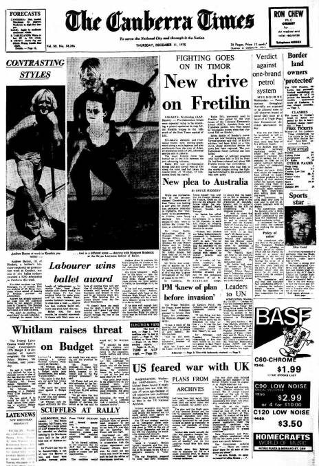 The front page of The Canberra Times on December 11, 1975.