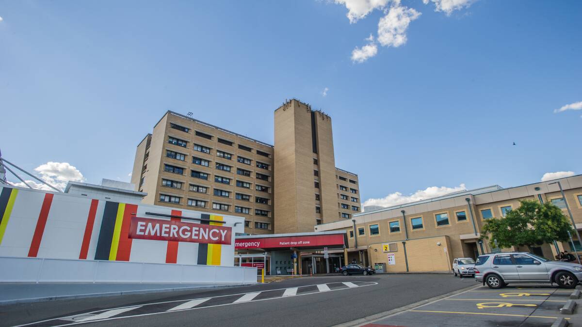 Building 1 at Canberra Hospital, where a ward was declared to have had a COVID-19 outbreak on Tuesday. Picture by Karleen Minney