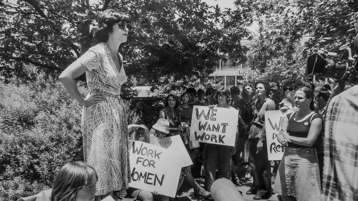 Susan Ryan addresses a demonstration. Picture: Canberra Times archives