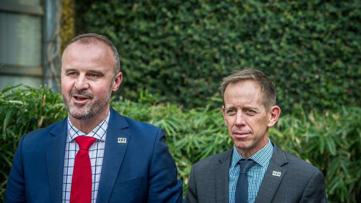 Chief Minister Andrew Barr and Water, Energy and Emissions Reduction Minister Shane Rattenbury. Picture: Karleen Minney