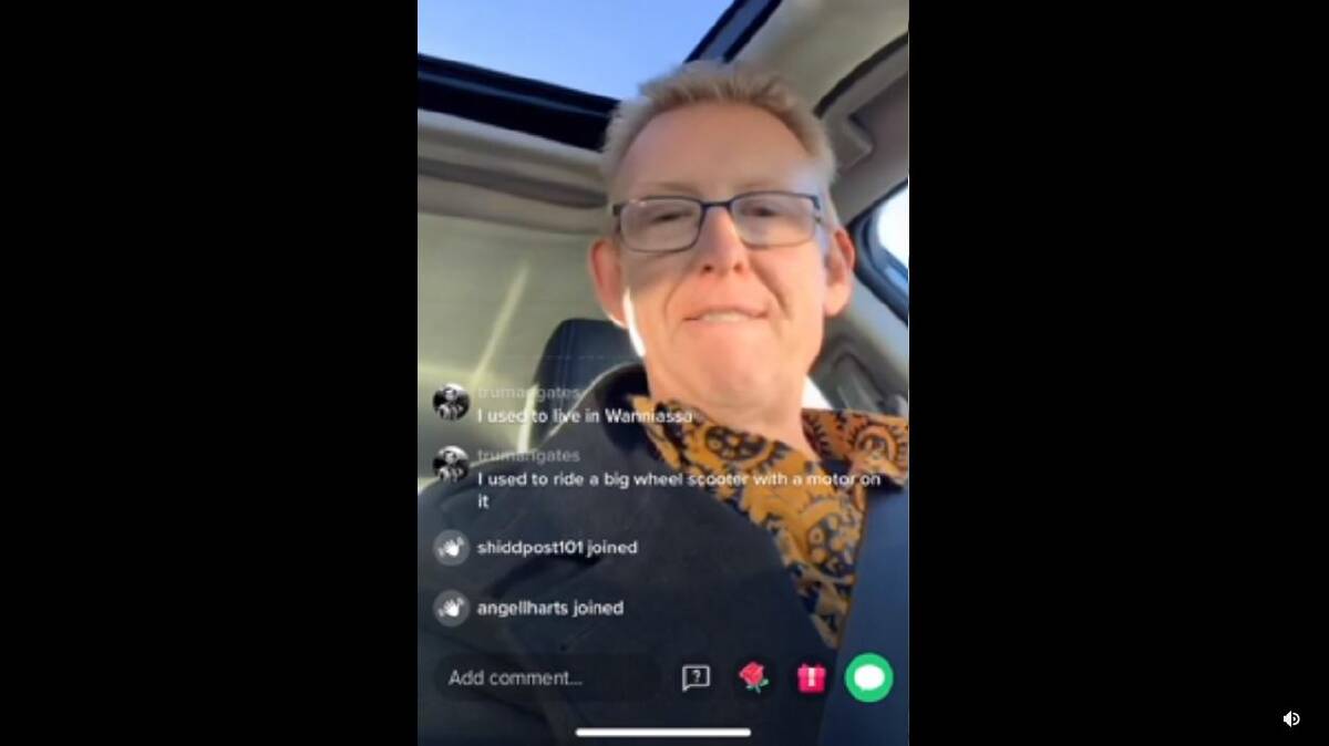 The Canberra Liberals' Mark Parton, livestreaming himself as he drove in Canberra's south at the weekend. Picture: Screenshot