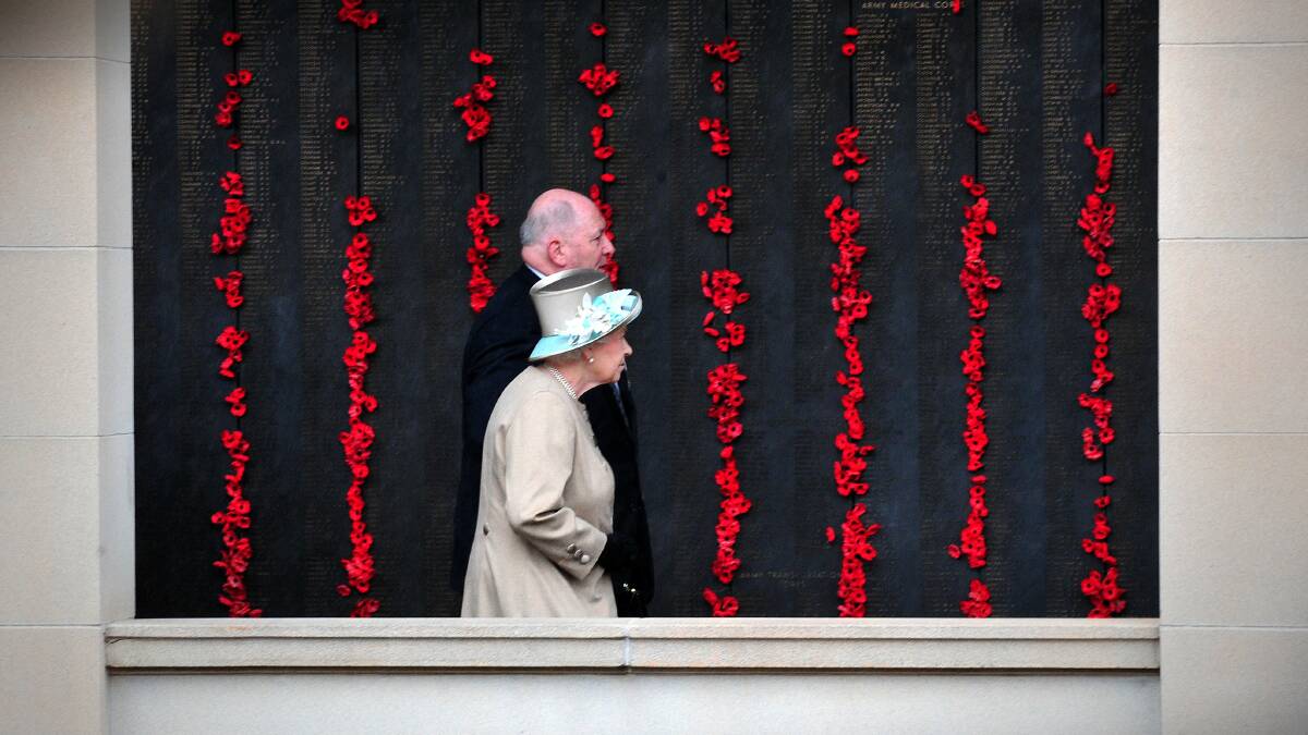The Queen tours the Australian War Memorial with Major General Peter Cosgrove on October 25, 2011. Picture by Karleen Minney