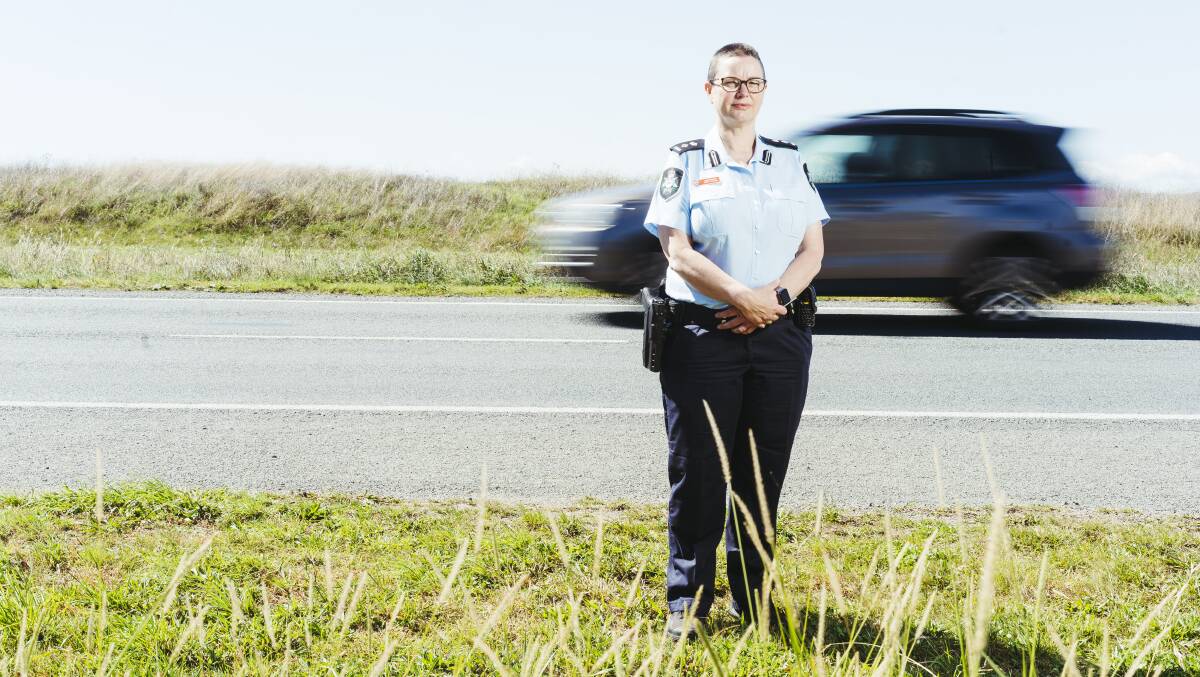 ACT Road Policing Superintendent Corey Heldon at the site of the ACT's most recent road fatality. Picture: Dion Georgopoulos 