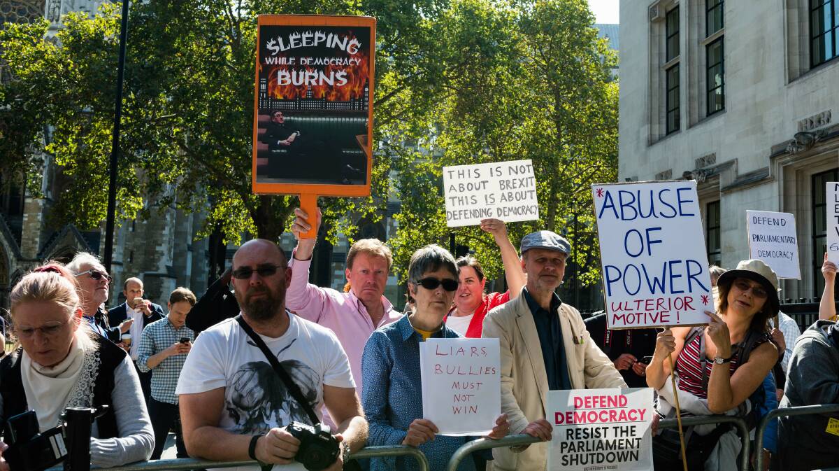 Protesters speak up against the parliamentary shutdown in Britain. Picture: Getty Images