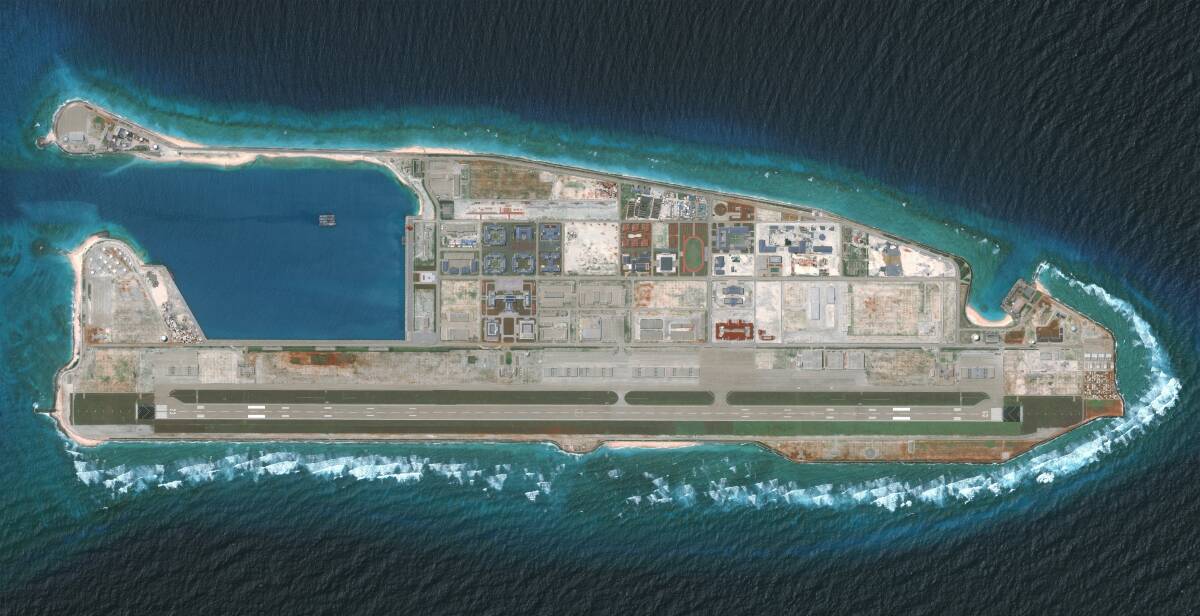 Fiery Cross Reef, one of several disputed islands in the South China Sea which China has occupied and developed as military bases. Picture: Getty Images