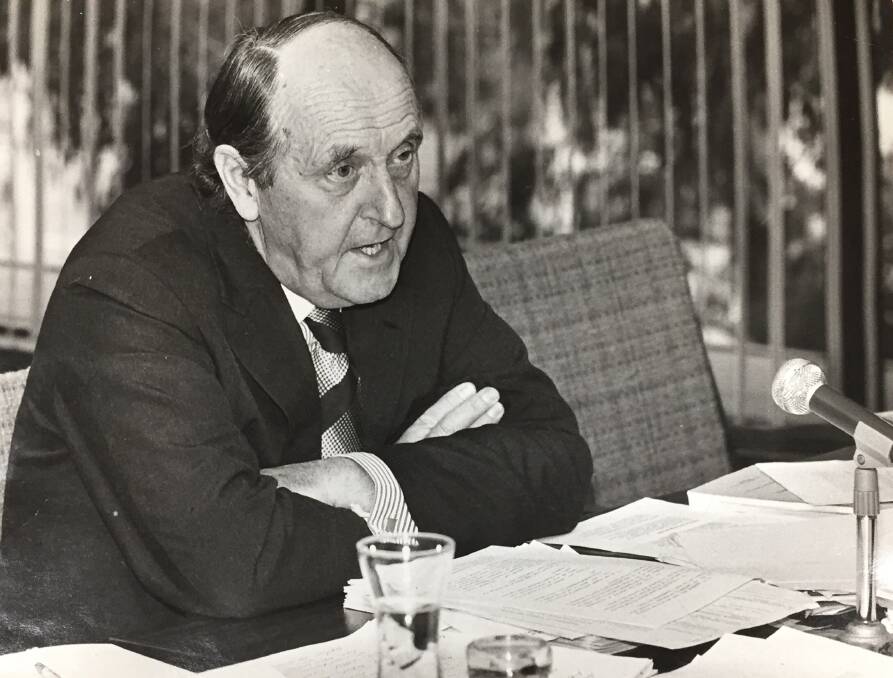 Sir Lenox Hewitt at the Royal Commission on Australian Government Administration in 1975. Picture: Canberra Times archive