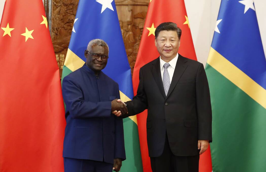 Solomons Prime Minister Manasseh Sogavare and Chinese President Xi Jinping in October. Picture: Getty Images.