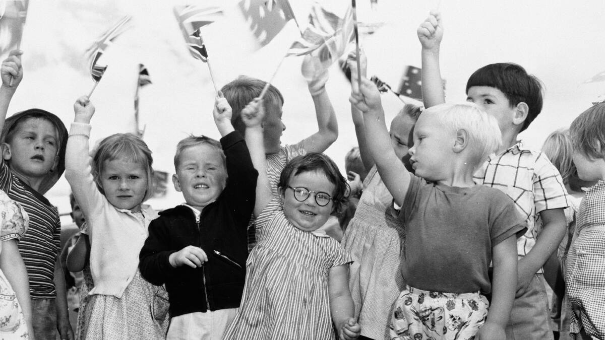 Canberra children greeting the Queen at the airport in February 1954. Picture National Archives