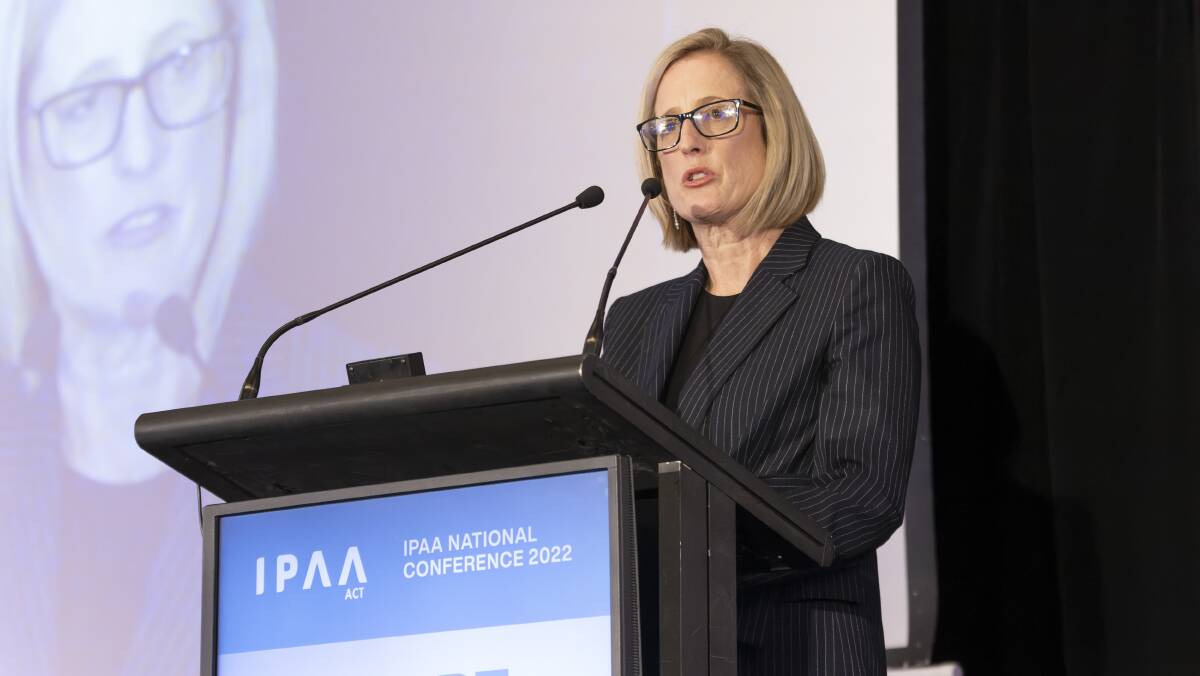Public Service Minister Katy Gallagher gives a speech to public servants at the Institute of Public Administration Australia conference in October. Picture by Keegan Carroll