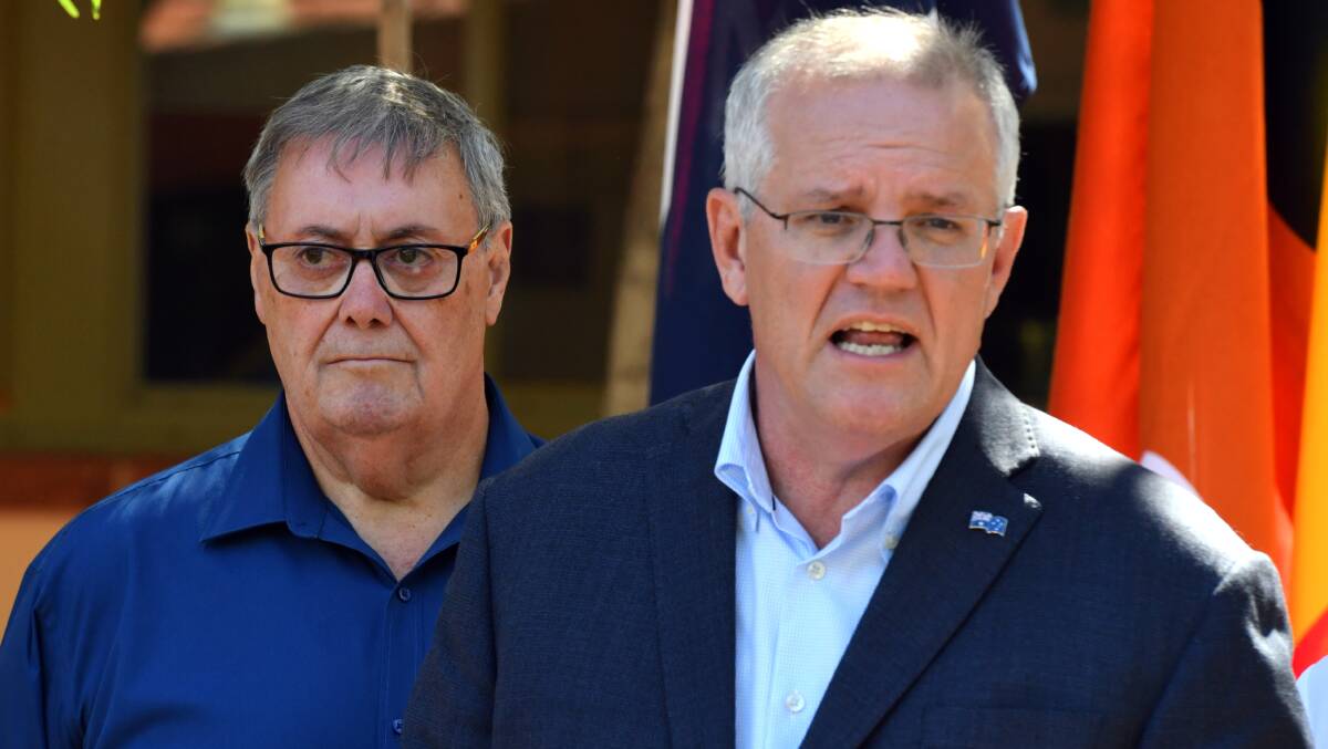 Scott Morrison (right) with Country Liberals candidate for Lingiari, Damien Ryan. Picture: AAP
