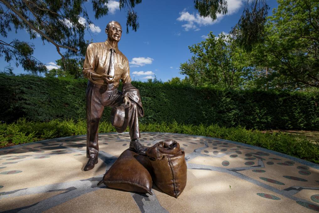 The new sculpture of long-serving Country Party leader John McEwen. Picture: Sitthixay Ditthavong