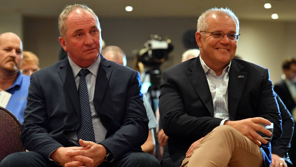 Deputy Prime Minister Barnaby Joyce and Prime Minister Scott Morrison in Rockhampton on Wednesday. Picture: AAP