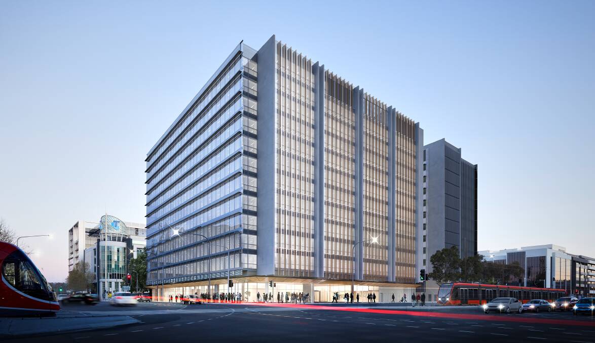 An artist's impression of the CQ2 building on the corner of Northbourne Avenue and Cooyong Street which will be the new Department of Agriculture, Water and the Environment headquarters. Picture: Supplied