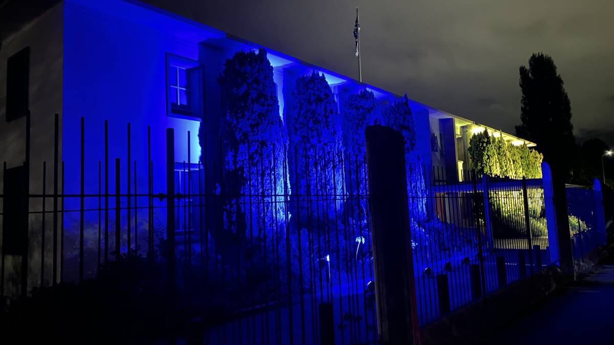 The British high commission was also illuminated in Ukraine's flag colours on Monday. Picture: Doug Dingwall