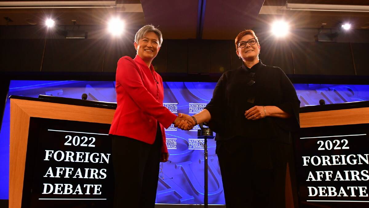 Labor foreign affairs spokeswoman Penny Wong and Foreign Affairs Minister Marise Payne at the Foreign Affairs Debate at the National Press Club. Picture: Elesa Kurtz