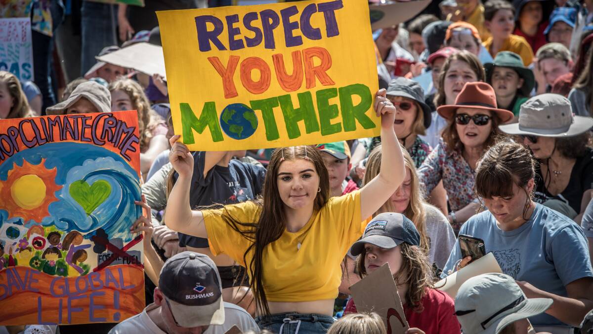 A student strike for action on climate change in 2019, when thousands of protesters marched through the Canberra CBD. Picture: Karleen Minney