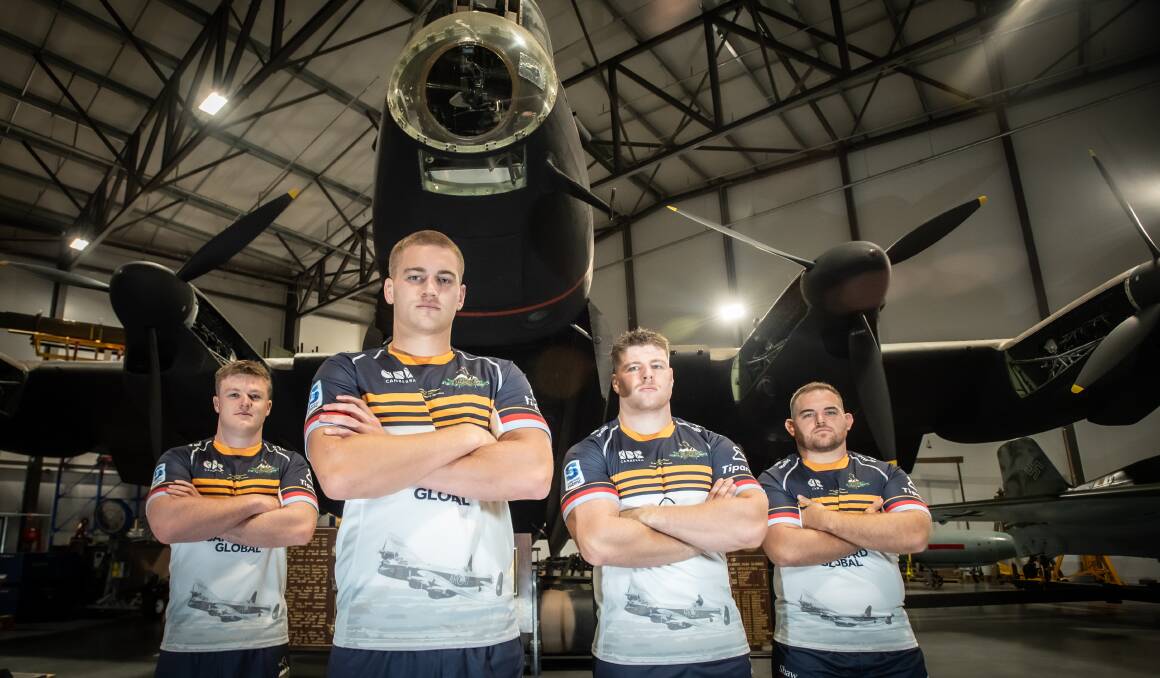 Brumbies players unveil the club's Anzac jersey. Picture by Karleen Minney