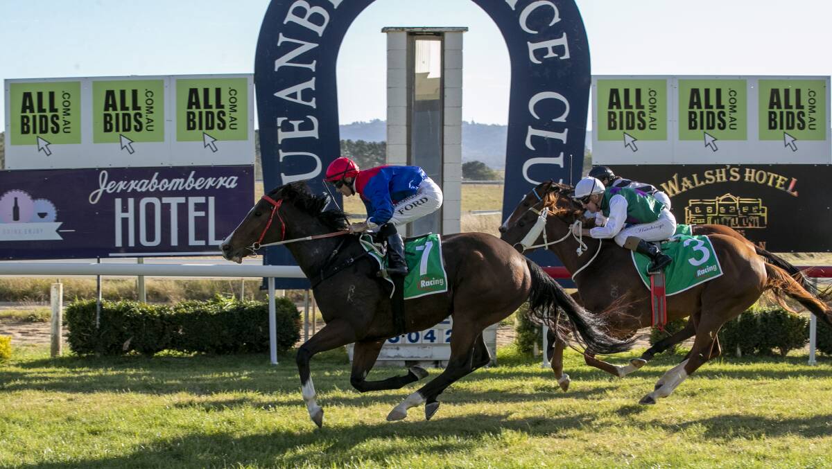 Onsettling Down saluted in the sixth at Queanbeyan on Thursday. Picture: Keegan Carroll