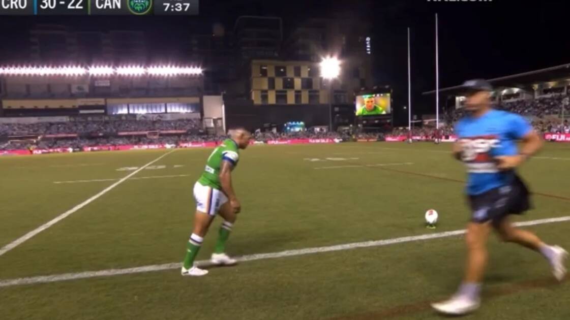 The Sharks have been questioned about Daniel Holdsworth running past Jamal Fogarty while lining up a conversion. Picture NRL