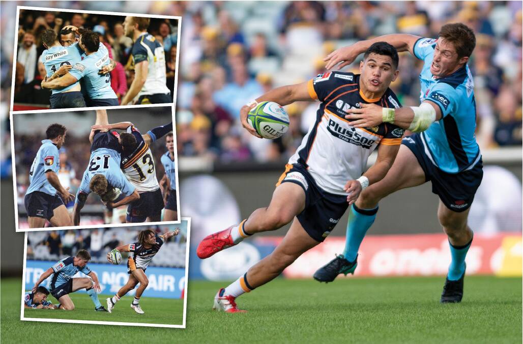 Finals, floggings and Finesy: The Brumbies' rivalry with the Waratahs burns brightly. Picture: Sitthixay Ditthavong (main)/Getty (insets)