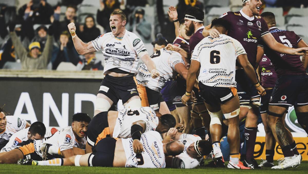 The Brumbies scored three maul tries in their thrilling win over the Reds. Picture: Dion Georgopoulos