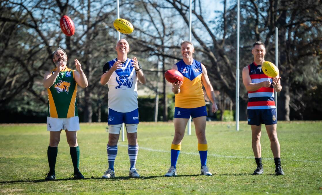 The Weston Creek Wildcats, ANU Griffins, and Australian Command and Staff Course face off in a masters league. Picture: Karleen Minney